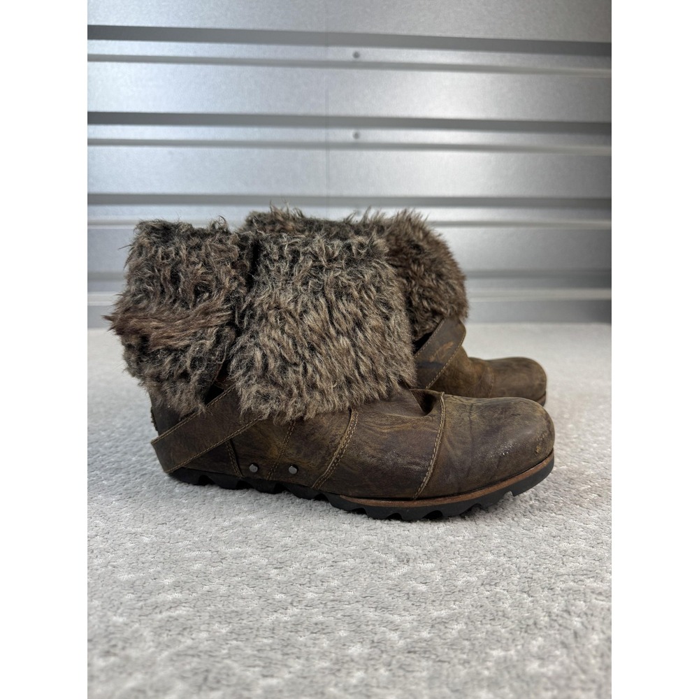 Sorel Joan of Arctic Boots Womens Size 10 Brown Leather Ankle Wedge Booties